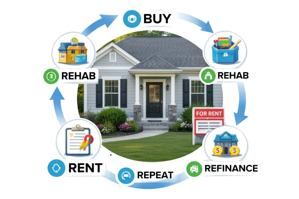 método BRRRR estrategias de inversión inmobiliaria en Estados Unidos Descripción: Casa remodelada después de aplicar estrategia BRRRR